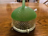 Sugar bowl assembled with jadeite lid on crystal base