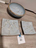 Set of bowl and two plates displayed together