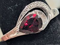 close-up of garnet and setting