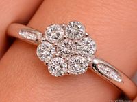 front view showing diamond cluster and band