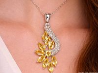 Pendant worn on model, shows scale and colour