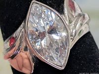 Top view showing marquise cubic zirconia and silver setting