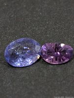 Tanzanite and amethyst gemstones on dark background