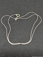 Entire silver serpentine chain laid out showing full length and clasp