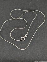 Full view of the silver snake chain laid out to show overall length and color