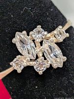 Close-up of stone cluster on silver ring