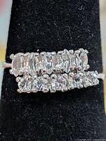 Front view of silver ring with two rows of clear stones