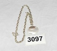 Full view of sterling silver link chain with toggle clasp and pendant