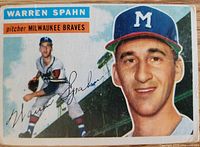 Front of 1956 Topps Warren Spahn card