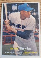 Front of Topps 1957 Ernie Banks baseball card #55