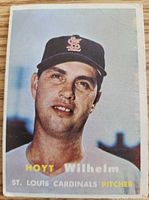 Front of 1957 Topps Hoyt Wilhelm card showing portrait and text