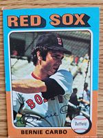 Front of 1975 Topps Bernie Carbo card shows player image, team name and signature