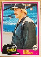Front view of 1981 Topps Kirk Gibson card showing player image and design elements
