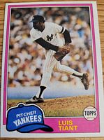 Front of 1981 Topps Luis Tiant card displaying player image and graphics
