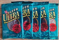 Front view of five sealed Fleer Ultra 1993 Series 1 baseball card packs