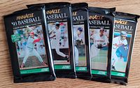 Five sealed Pinnacle 1993 Series 2 baseball card packs laid out face up