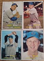 Front view of four 1957 Topps Chicago Cubs cards
