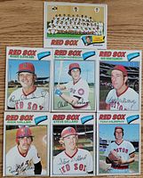 Fronts of all seven 1977 Topps Boston Red Sox cards displayed
