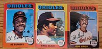 Fronts of three 1975 Topps Baltimore Orioles cards