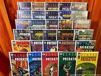 Full rack view showing the entire 29-comic collection bagged and boarded