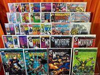 Front view showing four rows of Wolverine and Weapon X comics