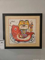 Front view of framed Chinese folk art painting showing entire image and frame