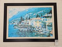Front view of framed village painting