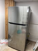 Front view of stainless steel LG refrigerator