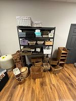 Full shelving unit and floor area showing majority of baskets