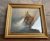 Front view of framed print showing art and gold frame