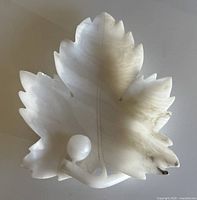 Top view of alabaster leaf dish showing overall form and vein detail