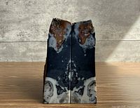 Front polished faces of agate bookends showing color and pattern