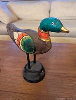 Hand-painted wooden duck figure on stand