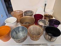 Tabletop group of mixed material planters