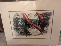 Matted tree and boats artwork by Leanne Cadden