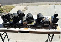 Overview of all round flight instruments and radio panels arranged on table
