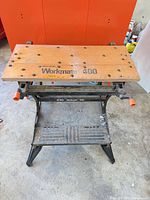 Overall view of Workmate 400 workbench showing wood top and steel frame