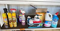 Full shelf view of assorted cleaning products