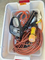 Overview of lights and cords in tote