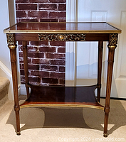 Full view of console table showing overall design and two-tier structure