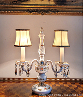 Full view of double-arm crystal lamp with shades