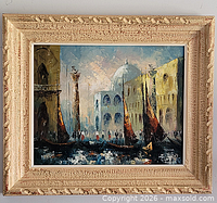 Frontal image of framed oil painting