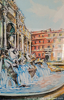 Close-up of watercolor showing Trevi Fountain details and color