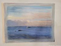 Full view of unframed acrylic seascape on loose canvas