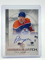 Front of Phil Kemp Future Watch autograph card showing autograph and serial number 518/999