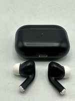 earbuds and closed charging case front view