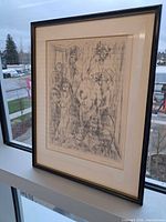 Front view of framed Sylvia Ary etching showing artwork, mat and frame