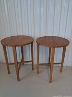 Front view of both teak side tables