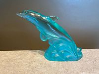 Left side view of frosted aquamarine dolphin figurine