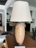 Full view of ceramic table lamp with shade